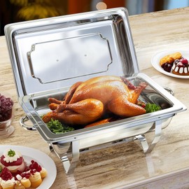 8QT Chafing Dishes for Buffet, Chafing Dish Set, High Grade Stainless Steel Chafers and Buffet Warmers Sets for Parties, Wedding, Birthday, Rolled-Edge Design with Silver