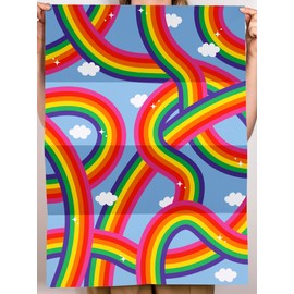 CENTRAL 23 Rainbow Wrapping Paper - 6 Sheets Of Birthday Gift Wrap - Clouds - Rainbow Swirls - Aesthetic Gifts For Women Girls Gay - Baby Shower - Comes With Stickers