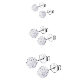 Hinvan 3 Pairs Silver Stud Earrings 925 Sterling Silver Earrings Sparkly Ball Ear Studs Silver Studs Earrings Set Small Round Sleeper Dandelion Earrings Tragus Silver Earrings for Women Girls