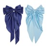 2Pcs Blue bow, Soft Satin Silky Navy Bow with Long