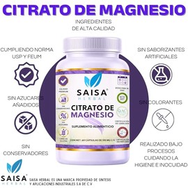 Citrato de Magnesio y Citrato de Potasio con 60 cápsulas c/u de 500 mg SAISA HERBAL