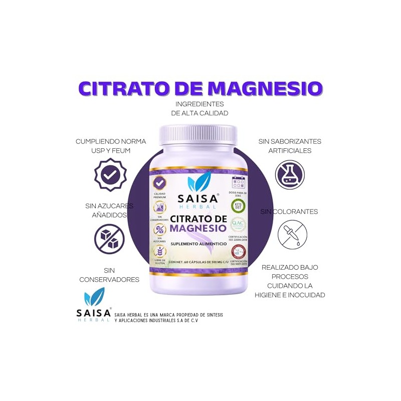 Citrato de Magnesio y Citrato de Potasio con 60 cápsulas