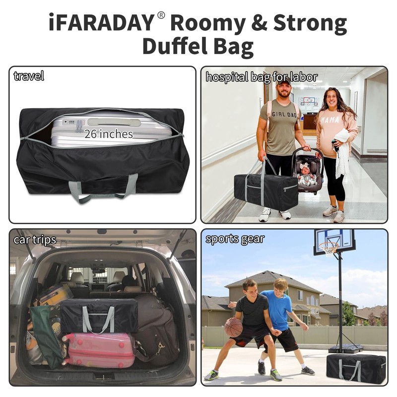 iFARADAY Foldable Duffel Bag 30 inch 75L Large Lightweight Luggage