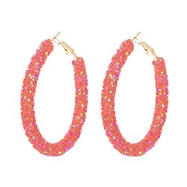 COLORFUL BLING Sequins Hoop Earrings Bohemian Glitter Wrapped Gold Plated Dangle Drop Earring Circle Statement Boho Jewelry-orange red