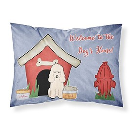 Caroline's Treasures BB2824PILLOWCASE Dog House Collection Poodle White Fabric Standard Pillowcase Lightweight Super Soft Easy Care Decorative Artwork Pillowcase, Standard