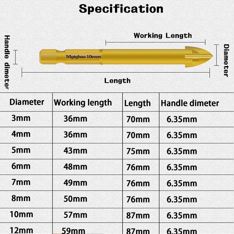 Mgtgbao Golden 10PC 6mm Masonry Drill Bits, Concrete Drill Bit