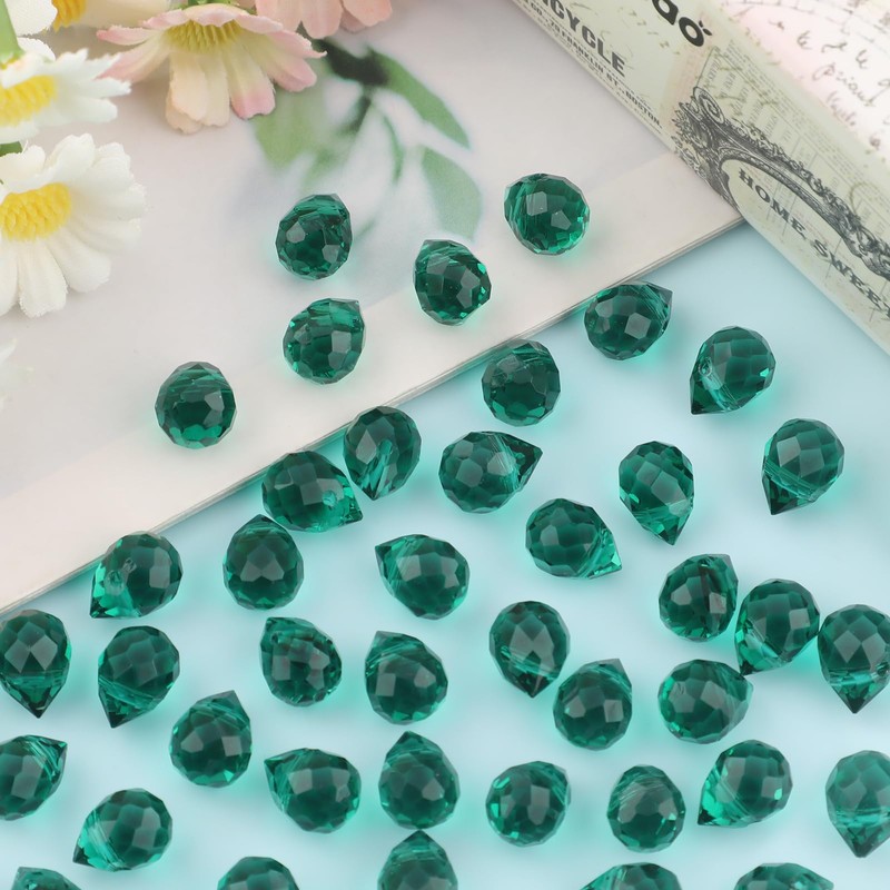 Nexlynk 100PCS Crystal Glass Beads 8×10mm, Malachite Green Faceted Teardrop