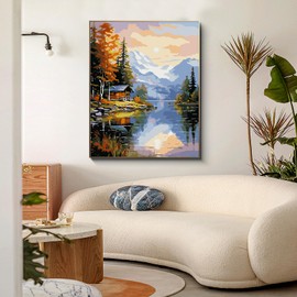 PRASIO Paint by Numbers Kit for Adults Beginner, Landscape Adult Paint by Number Kits on Canvas, DIY Acrylic Watercolor Oil Paint by Number for Adults for Home Decor Gift 16x20 Inch