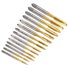 sourcing map 14pcs Spiral Point Tap Set M2 M2.5 M3 M3.5 M4 M5 M6 Metric Thread Screw Taps, Titanium Coated High Speed Steel 6542 Machine Tapping Threading Repair Tool