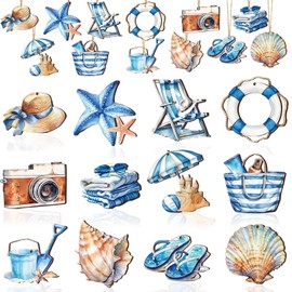 DIELOVEHUA Pack of 12 Summer Wooden Pendants, Ocean Beach Summer Wooden Pendants, Tree Decorations Summer, Summer Wooden Tags, Hawaiian Party Decoration, for Tropical Summer, Pool, Beach, Luau Party