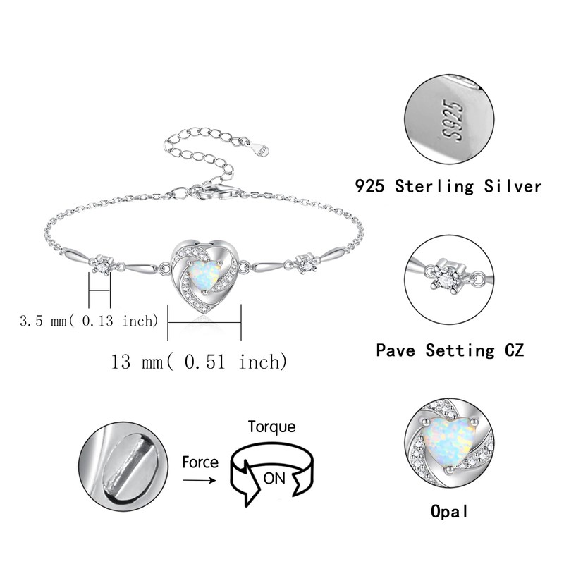 Opal Heart Ashes Urn Bracelet for Women 925 Sterling Silver