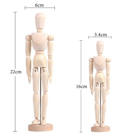 NO Mannequin Model Doll, 2 Pieces Wooden Human Mannequins Adjustable Wooden Link Dolls for Sketching, Comic Creation, Furniture Decoration, Art Decoration Used (16 cm / 22 cm)