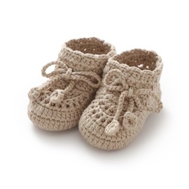Hadetoto Baby Booties Hand Crochet Knit Cotton Bootie Soft Cozy Warm Socks Shoes Newborn First Walkers for Infant Boy Girl, Beige, 3-6 months Infant