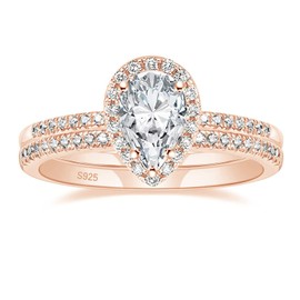 Zakk Women's Ring Set Silver 925 Eternity Ring Solitaire 1.5CT Tear Cubic Zirconia Engagement Rings Wedding Rings Promise Ring Rose Gold Gold, stone, Cubic Zirconia