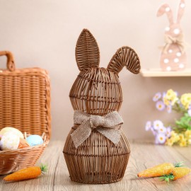 Thiccywoov Rattan Bunny with Bow Easter Decor 12" Table Rabbit Easter Decorations Spring Bunnies Decoration Statue Figurine Rattan Bunny Decor for Home Farmhouse Table Kitchen