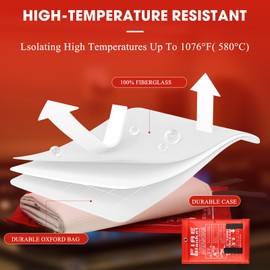 1 Pack Fire Blanket 1m X 1m,Emergency Fire Blanket for Kitchen Quick Unfolding Fiberglass Flame Retardant W/Hooks Fire Blankets, Heavy Duty Fire Suppression Blankets for Home, Office & Caravan