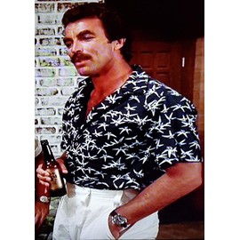 Original Hawaiian Shirt, Tom Selleck, Dragonfly, Black, XL