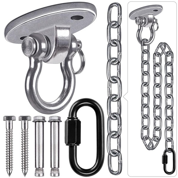 BeneLabel Hanging Kits Hammock Chair Hardware, Heavy Duty Swing Hanger and 1M Chain for Indoor Outdoor Playground Hanging Chair Hammock Chair Punching Bags, 2 Screws, 450Kg Capacity