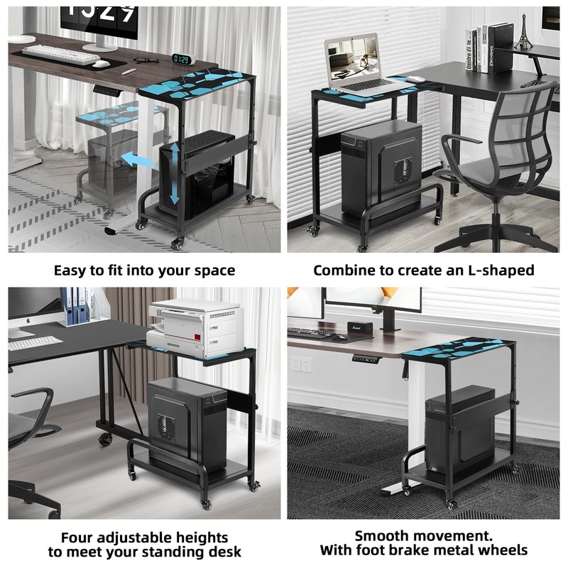 Adjustable Computer Tower Stand Large with Guardrail, 2 Tier Gaming