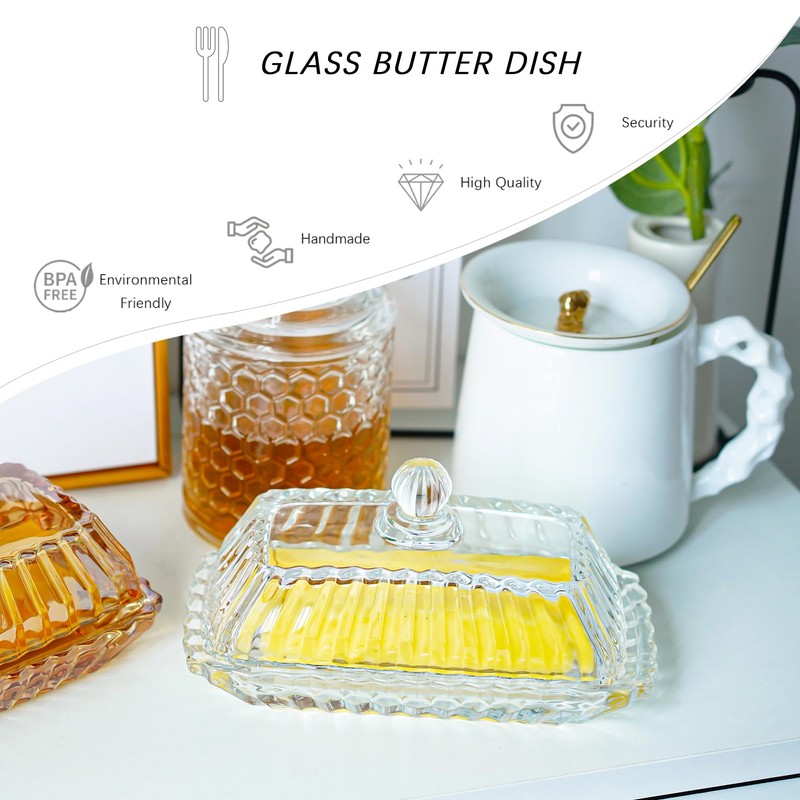 6.5'' Glass Butter Dish with Lid,Clear Classic Covered Butter Container