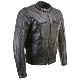 Milwaukee Leather LKM17015 Men's Premium Black Leather Vented Racer Style Motorcycle Bker Jacket w/CE Armor - Small