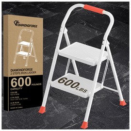 Step Ladder Foldable Folding Stool - for Home Adults Kitchen 2 Stepping Extension Tall Heavy Duty with Handrails - Closet Stepstool Stair Ladders Extendable Stepladder for Indoor House 600Lbs