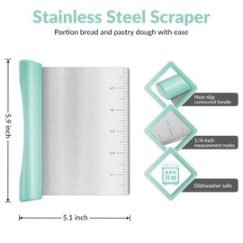 Rainspire Bench Scraper, Stainless Steel Dough Scraper, Pastry Scraper, Pizza and Dough Cutter Multi-Purpose Scraper/Chopper, Pizza Cutter Food Chopper Baking Supplies Kitchen Gadgets, Mint Green