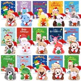 Hollowfly 15 Sets Christmas Mini Stuffed Animals with Xmas Cards Christmas Soft Plush Toy with Christmas Hat for Xmas Party Favors Christmas Tree Decor Stocking Fillers Classroom Gifts Exchage