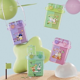 1pc 25.6oz Large Capacity Double Drink Cup - Sports Water Bottles with Straw, Cartoon Design, Cute Carrying Cup for Outdoor Activities - BPA-Free, Leak-Proof, and Easy to Clean:_purple_750ml/25.6oz