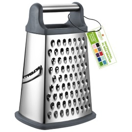 Spring Chef Professional Cheese Grater - Stainless Steel Box Grater for Kitchen, XL Size, 4 Sides - Perfect Shredder for Parmesan Cheese, Carrot, Potato, Ginger - Dishwasher Safe - Gray