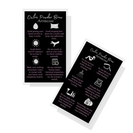 Ombre Powder Brow Aftercare Instructions Cards | Package of 50 | Size 2x3.5" inches Business Card | Black, Silver Glitter, and Light Pink Design