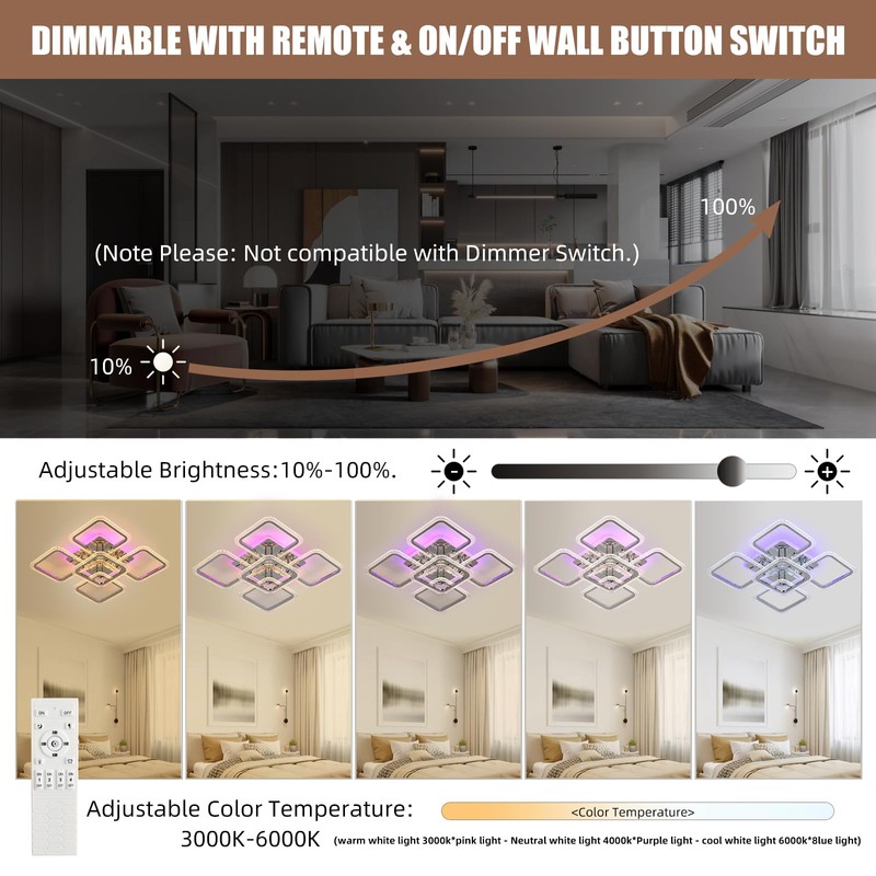 ZAITINZ Modern LED Ceiling Lights,80W Flush Mount Ceiling Light with