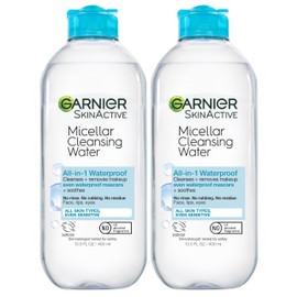 Garnier Garnier Micellar Water for Waterproof Makeup, Hydrating Facial Cleanser & Makeup Remover, Suitable for Sensitive Skin, Vegan, Cruelty Free, 13.5 Fl Oz (400mL), 2 Count
