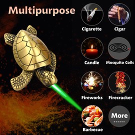 Torch Lighter, Creative Desktop Turtle Lighters, Cool Portable Windproof Adjustable Jet Green Flame Lighters, Refillable Butane for Mens Friends Gift-s (Without Butane)-Gold