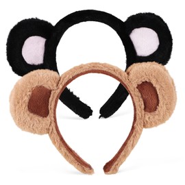 Healeved 2 Pcs Bear Headbands Fuzzy Animal Ears Hair Accessories for Makeup Spa Cosplay and Themed Parties Soft Comfortable