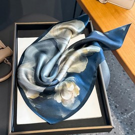 [Euyqs] Women's Scarves 100% Silk Uniform Office Scarves Handkerchiefs, #101 Navy