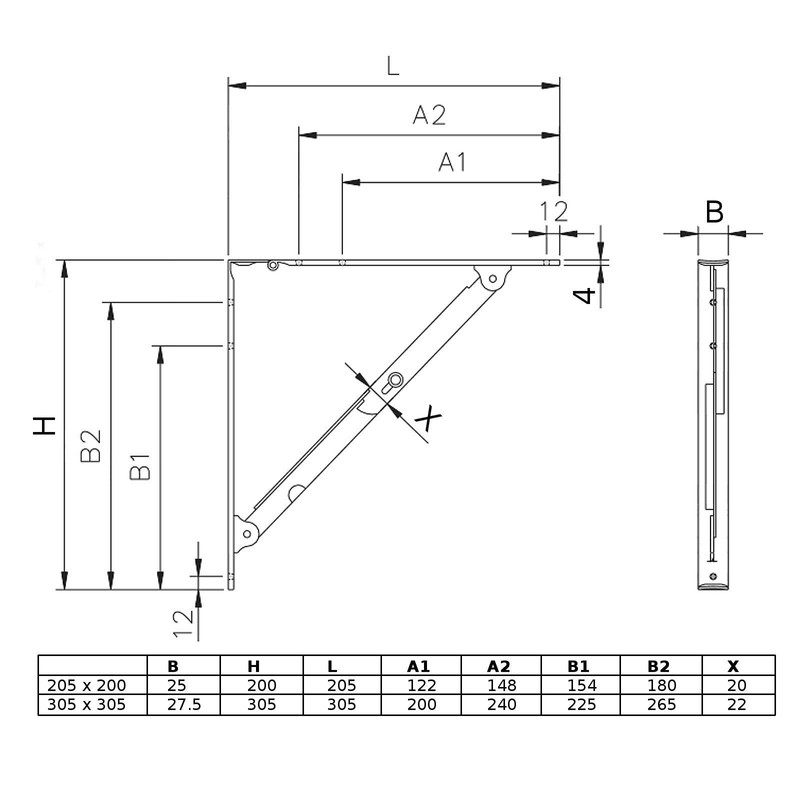 So-Tech® Folding Shelf Brackets 205 x 200 x 25 mm