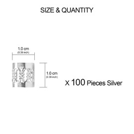 Beayuer 100 Pieces Hair Jewelry Rings Hair Decorations, Aluminum Dreadlocks beads Metal Cuffs, Including Silver Hair Decorations Rings Clips (100 Pcs, Silver)