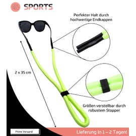 GERNEO® Original - Floating Sports Glasses Strap Neoprene - Glow in the Dark - Various Colours - Adjustable with Cable Pull - Waterproof Sports Glasses Strap & Secure Hold for Water Sports, yellow
