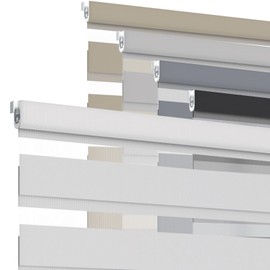 MYshade Custom No Drill Zebra Roller Shades, Blackout(85%) Cordless Dual Layer No Drilling Day and Night Blind for Windows, Drilless Privacy Shade for Living Room, Bedroom, Easy to Install, White