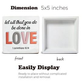 Christian Decor Let All That You Do Be Done in Love Wooden Sign Home Decor for Desk Table Shelf, Valentines Day Decorations