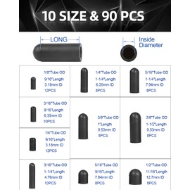 Rubber Vacuum Caps Plug Kit, 90 PCS 10 Sizes Assorted Vacuum Plugs Hose End Caps Assortment Kit for Carburetor, Manifold, Automotive 3/16'' 5/16" 1/8" 1/4" 1/2'' 3/8''