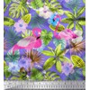 Soimoi Purple Moss Georgette Fabric Flamingo,Tropical Leaves & Floral Fabric