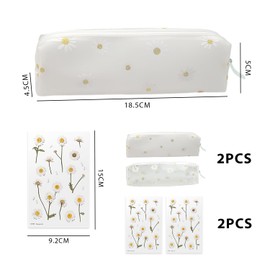 MEMOFYND 2 Pen Bags, 2 Daisy Stickers, Daisy Pencil Case, Transparent Stationery Box, Portable PVC Pencil Case, Organiser's Stationery Bag, Travel Makeup Bag