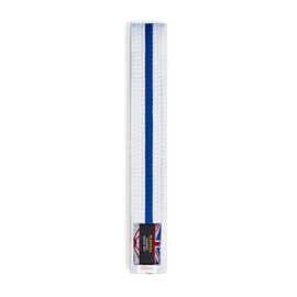 Playwell Martial Arts Cotton White Belt With Coloured Stripes Grading Belt - (Karate, Judo Taekwondo) (White Belt With Blue Stripe, 250cm)