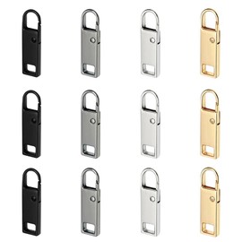 TRKETK 12 Pcs Zip Pull Spare Zipper Pull Removable Metal Zipper Pull Tabs Replacement Zipper Pull Zipper Pulls Replacement Repair Kit for Luggage Clothing Suitcase Purses Zipper(4 Colors)