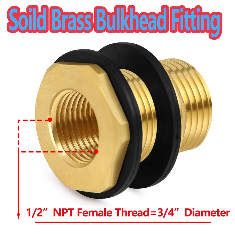 Ceaeso Brass Male Garden Hose Bulkhead Fitting With Plug, 1/2"