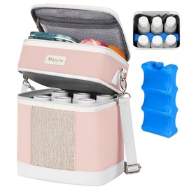 Mancro Breast Milk Cooler Travel Bag with Ice Pack, Double Layer Baby Bottle Cooler Bag Fits 6 Bottles Up to 9 Ounces,Insulated Bottle Bags for Daycare & Travel,Pink