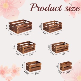 OINETRK Set of 6 Decorative Wood Crates for Display, 6 Size Farmhouse Wooden Baskets Rustic Nesting Crates Decor Boxes with Handle for Storage, Container, Display, Christmas Decorations
