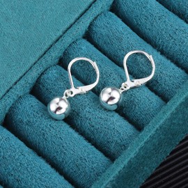 ASH'S CHOICE 925 Sterling Silver Ball Drop Earrings, Hypoallergenic Silver Hoop Earring with Ball Water Drop Hanging Dangling Earring, Sterling Silver French Hook Hoop with Ball Drop Earrings
